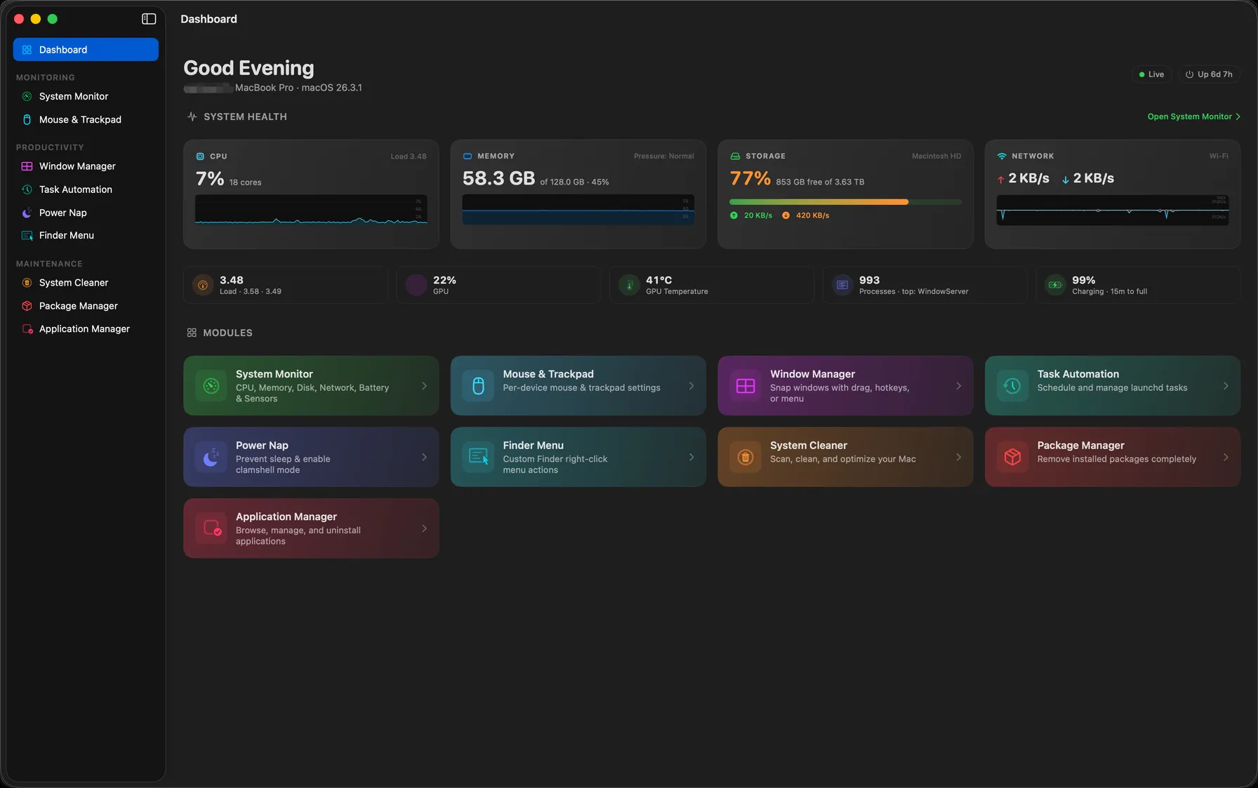 The MyMac dashboard